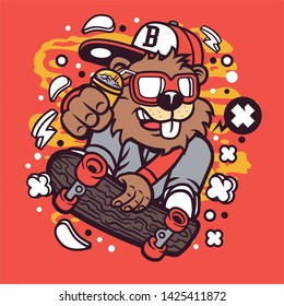 Beaver Skater Cartoon Character Design