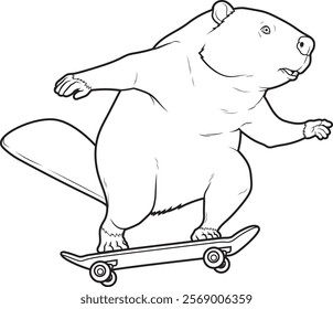 Beaver Skater Skateboard Animal Vector Graphic Art Illustration