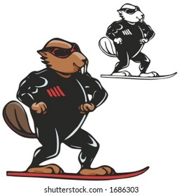 Beaver Snowboarding Mascot. Great for t-shirt designs, school mascot logo and any other design work. Ready for vinyl cutting.