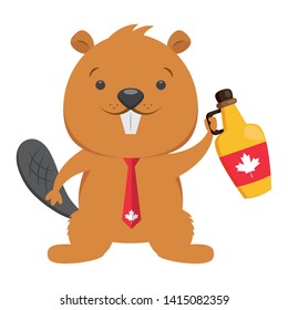 beaver with syrup maple happy canada day vector illustration