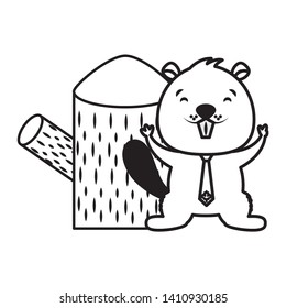 beaver and tree stump on white background vector illustration