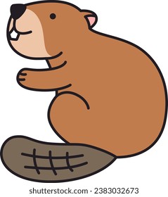 Beaver vector icon isolated on white background. Cute cartoon beaver.