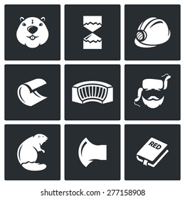 Beaver vector icons set. Vector Illustration