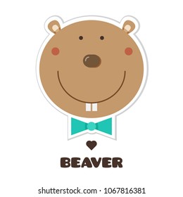 Beaver. Vector illustration of head of beaver. Sticker
