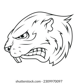 Beaver. Vector illustration of a sketch an angry beaver with two sharp teeth and a huge tail