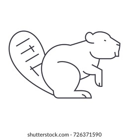 beaver vector line icon, sign, illustration on background, editable strokes