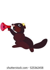 Beaver wearing a crown and a horn EPS10 vector