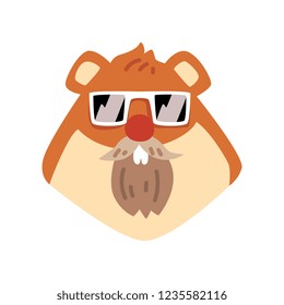 Beaver wearing sunglasses, animal portrait cartoon vector Illustration on a white background