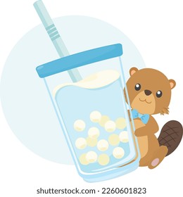 Beaver and White Bubble Milk Tea
