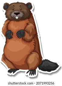 Beaver wild animal cartoon sticker illustration