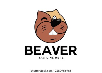 beaver winking vector illustration cute animal logo design template.