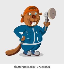 beaver work with tool in cap