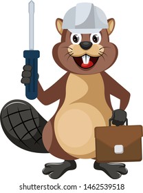 Beaver worker, illustration, vector on white background.