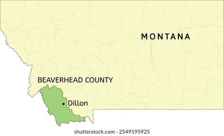 Beaverhead County and city of Dillon location on Montana state map