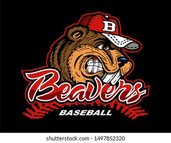 beavers baseball team design with mascot wearing ball cap for school, college or league