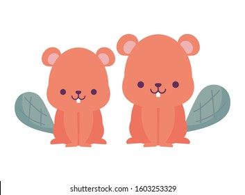 beavers cartoons design, Kawaii expression cute character funny and emoticon theme Vector illustration