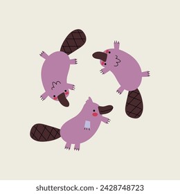 Beavers on a gray background. 