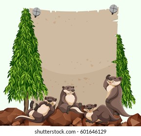 Beavers on the rock and blank paper illustration