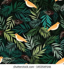 beaytiful bird leaf nature jungle seamless pattern - Shutterstock ID 1453569146