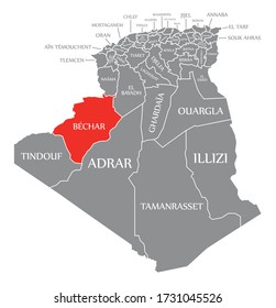 Bechar red highlighted in map of Algeria