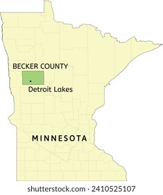 Becker County and city of Detroit Lakes location on Minnesota state map