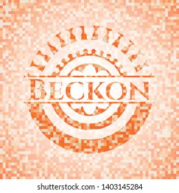 Beckon abstract emblem, orange mosaic background