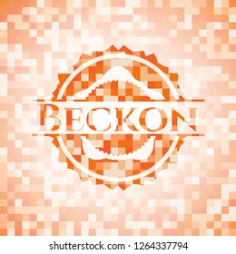 Beckon abstract orange mosaic emblem with background