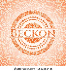 Beckon abstract orange mosaic emblem with background