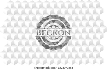 Beckon grey emblem. Retro with geometric cube white background