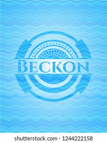 Beckon light blue water wave badge background.