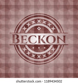 Beckon red emblem or badge with abstract geometric pattern background. Seamless.