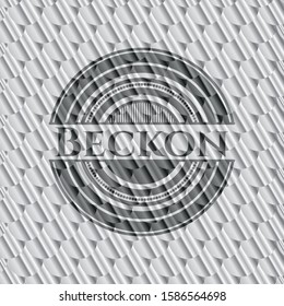 Beckon silver badge or emblem. Scales pattern. Vector Illustration. Detailed.