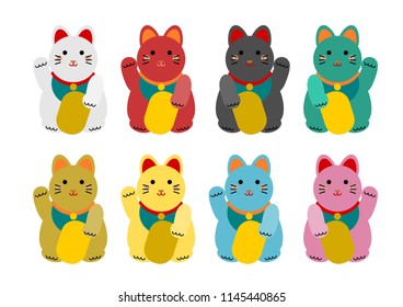 Beckoning cat icons set 