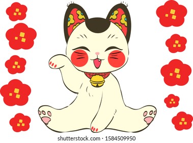 Beckoning cat illustration japanese material