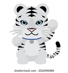 Beckoning cat pose white tiger illustration