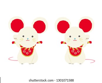 Beckoning mouse  and Japanese New Year Kadomatsu background