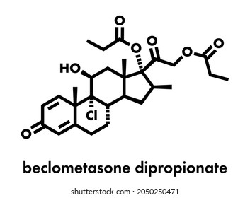 Beclometasone Dipropionate Glucocorticoid Drug Molecule. Prodrug Of Beclometasone. Used In Prophylaxis Of Asthma And Treatment Of Inflammatory Skin Diseases Such As Eczema. Skeletal Formula.