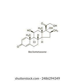 Beclometasone flat skeletal molecular structure Corticosteroid drug used in inflammation treatment. Vector illustration scientific diagram.