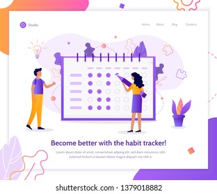 Become better with the habit tracker! Self-improvement concept. Flat vector illustration.