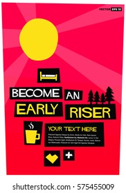 Become an Early Riser (Flat Style Vector Illustration Sunrise Poster Design) With Text Box Template