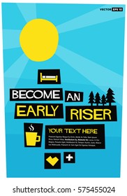 Become an Early Riser (Flat Style Vector Illustration Sunrise Poster Design) With Text Box Template