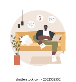 Werden Sie eine freiberufliche abstrakte Vektorgrafik. Fernarbeit, individuelle freiberufliche Tätigkeit, selbstständiger Unternehmer, Kundensuche online, abstrakte digitale Nomadmetapher.