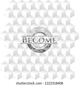 Become grey emblem with geometric cube white background