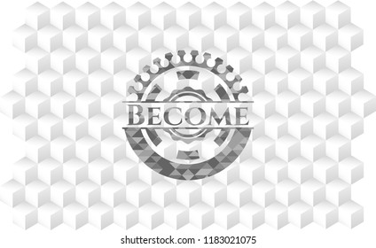 Become grey emblem. Vintage with geometric cube white background