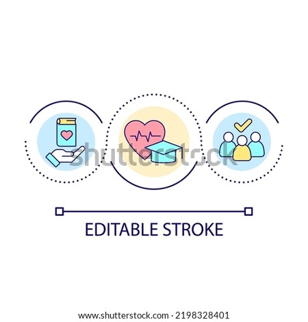 Become medical doctor loop concept icon. Continuing education for physicians. Medical school admission abstract idea thin line illustration. Isolated outline drawing. Editable stroke. Arial font used