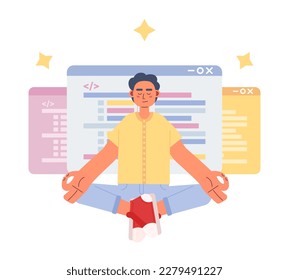 Become programmer expert flat concept vector spot illustration. Editable 2D cartoon character on white for web design. Improving programming skills creative idea for website, mobile, magazine