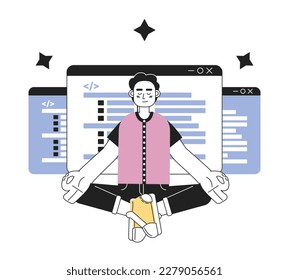 Become programmer expert line concept vector spot illustration. Editable 2D flat cartoon character on white for web design. Improving programming skills creative lineart idea for website, mobile, blog