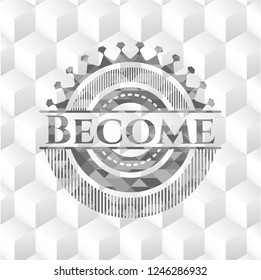Become retro style grey emblem with geometric cube white background