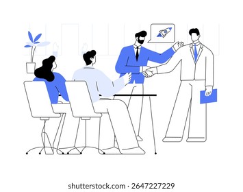 Become a team leader isolated cartoon vector illustrations. Group of IT company workers meeting in conference hall, introduction of a new team supervisor, career development vector cartoon.