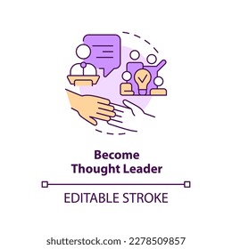 Become thought leader concept icon. Social media strategy for advocacy abstract idea thin line illustration. Isolated outline drawing. Editable stroke. Arial, Myriad Pro-Bold fonts used